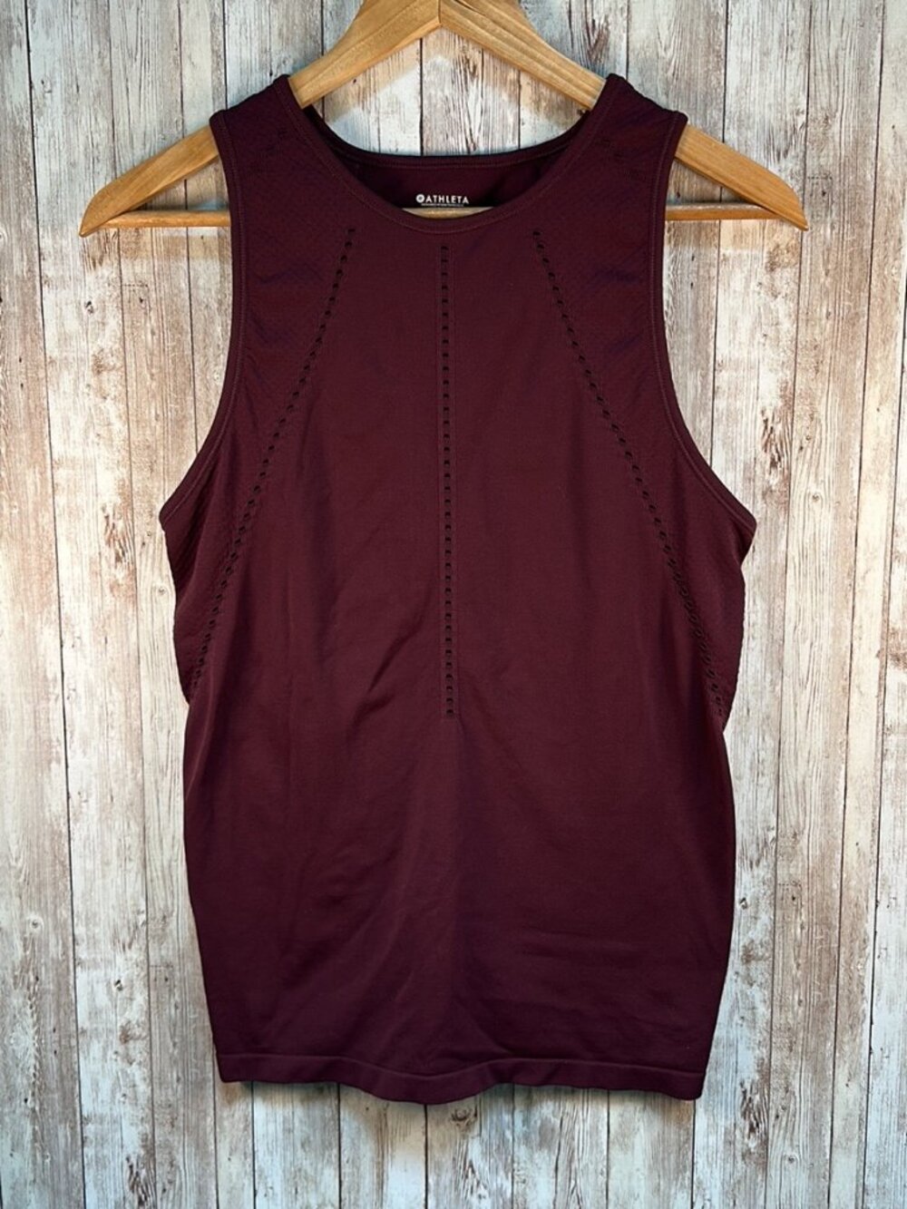 Athleta Foothill Split Back Tank Top sz Small Front Tie Nylon Burgundy Vented